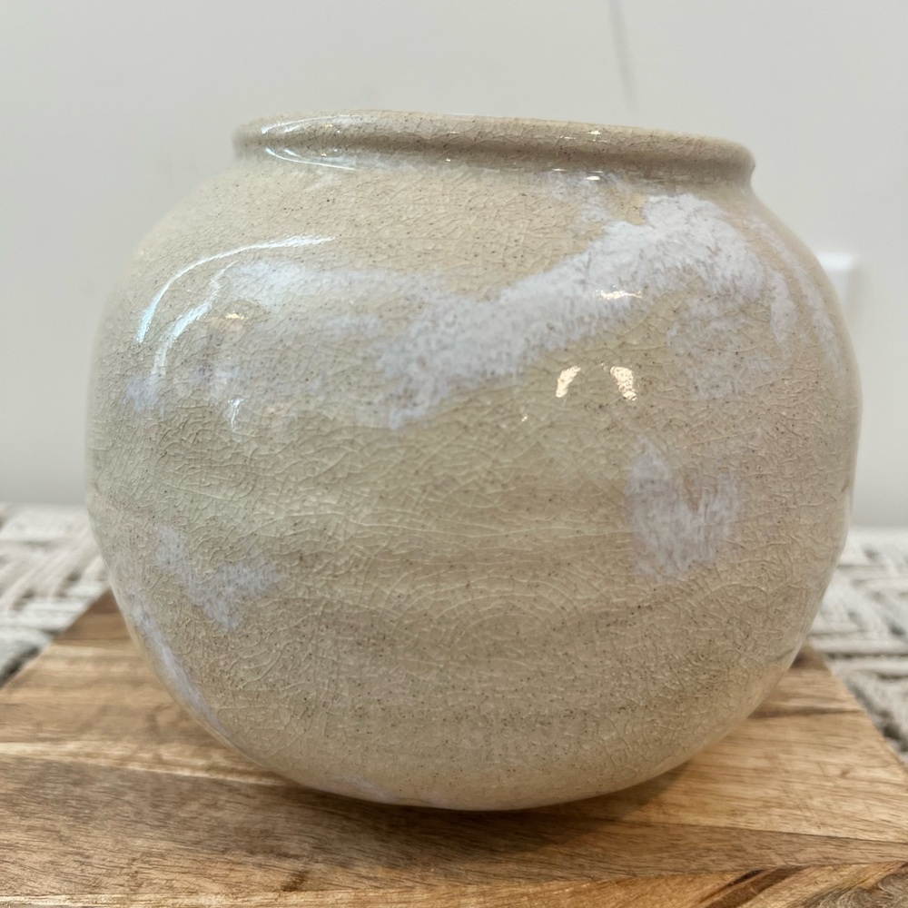 Signed Crackled glass Elegant Cream Ceramic Vase